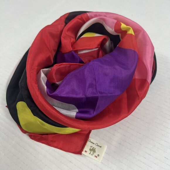 Silk Square Scarf Golden Camel of Shanghai Hand Rolled and Hand Printed Colerful - Picture 4 of 8